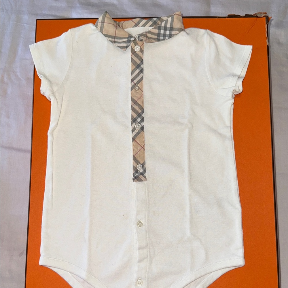 Burberry White and Beige Plaid Kids One Piece